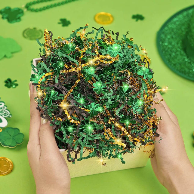 St Patricks Day Crinkle Cut Paper w/Clover Confetti, 1lb