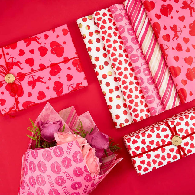 Valentine's Day Tissue Paper Heart Cupid Pink Red XOXO, 100 Sheets