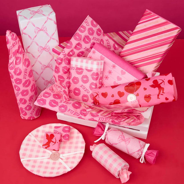 Valentine's Day Tissue Paper Heart Cupid Pink Red XOXO, 100 Sheets