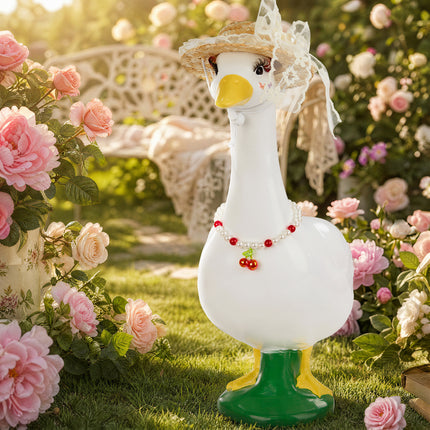 FLAIR GIFTS Porch Goose Statue 8pc Accessory Combination Set, White Lace Goose Accessories Kit with Glasses Bow Hat Necklace Stickers for 23 Inch Goose, Elegant Girl Style Yard Decor (White Lace 8PC)