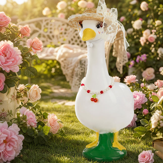 FLAIR GIFTS Porch Goose Statue 8pc Accessory Combination Set, White Lace Goose Accessories Kit with Glasses Bow Hat Necklace Stickers for 23 Inch Goose, Elegant Girl Style Yard Decor (White Lace 8PC)