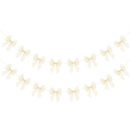 FLAIR GIFTS 2-String 6.5ft Ivory White Bows Garland Banner, 16 Pcs Pre-Strung Bows Party Decorations for Bridal Shower, Birthday, Bachelorette Party, Baby Shower, Tea Party Supplies