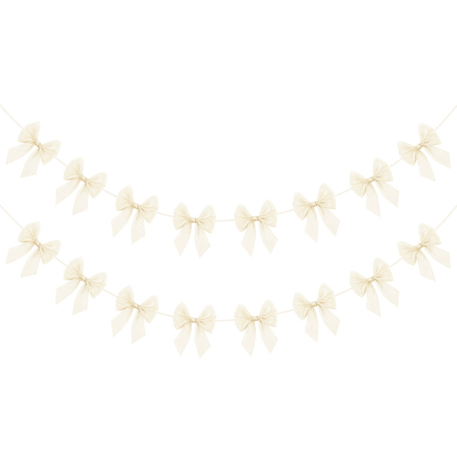 FLAIR GIFTS 2-String 6.5ft Ivory White Bows Garland Banner, 16 Pcs Pre-Strung Bows Party Decorations for Bridal Shower, Birthday, Bachelorette Party, Baby Shower, Tea Party Supplies