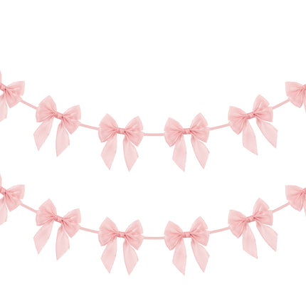 FLAIR GIFTS 1-String 6.5ft Pink Bows Garland Banner, 6 Pcs Pre-Strung Bow Party Decorations for Coquette Birthday, Bachelorette Party, Girly Pink Party Supplies, Baby Shower, Bridal Shower