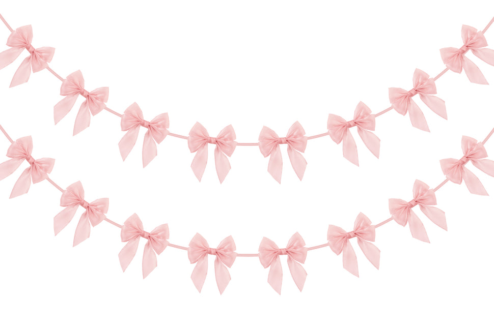 FLAIR GIFTS 1-String 6.5ft Pink Bows Garland Banner, 6 Pcs Pre-Strung Bow Party Decorations for Coquette Birthday, Bachelorette Party, Girly Pink Party Supplies, Baby Shower, Bridal Shower