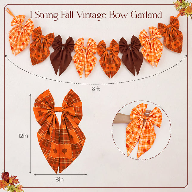 Fall Bow Garland Vintage Plaid Maple Leaf Harvest Decor 8 Ft Banner