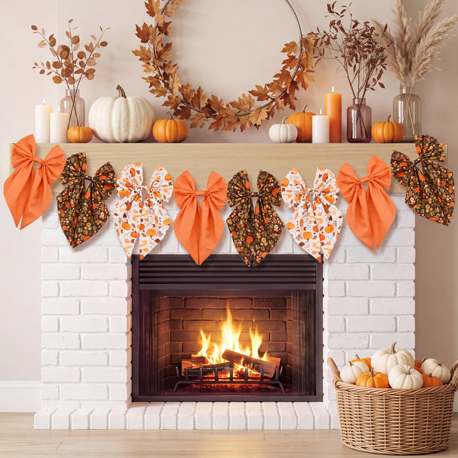 Fall Bow Garland Vintage Pumpkin Maple Leaf Harvest Decor 8 Ft Banner