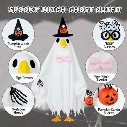 Halloween Ghost Goose Outfit Set for 23" Lawn Porch Goose Statue, Spooky Yard Decor