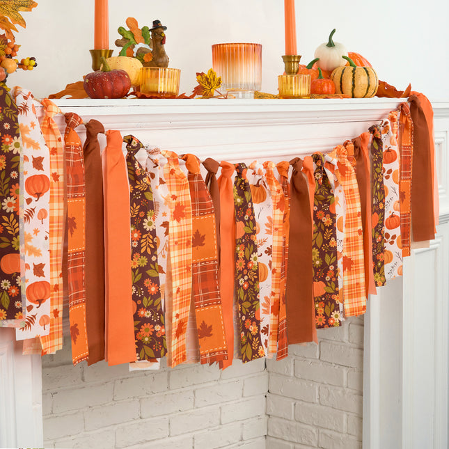 Fall Tassel Garland Vintage Plaid Pumpkin Harvest Decor 6.5 Ft Banner