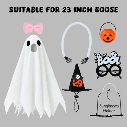 Halloween Ghost Goose Outfit Set for 23" Lawn Porch Goose Statue, Spooky Yard Decor
