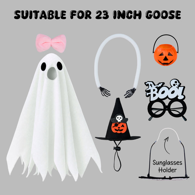 Halloween Ghost Goose Outfit Set for 23" Lawn Porch Goose Statue, Spooky Yard Decor