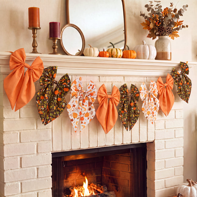 Fall Bow Garland Vintage Pumpkin Maple Leaf Harvest Decor 8 Ft Banner
