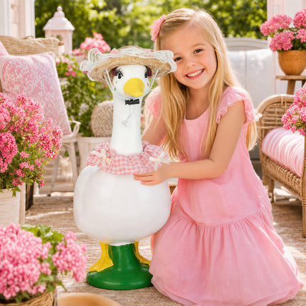 FLAIR GIFTS Porch Goose Statue 8pc Accessory Combination Set, Pink Goose Accessories Kit with Glasses Bow Hat Necklace Stickers for 23 Inch Goose, Cute Girl Style Yard Decor (Pink Girl 8PC)