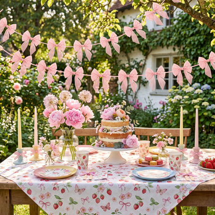 FLAIR GIFTS 1-String 6.5ft Pink Bows Garland Banner, 6 Pcs Pre-Strung Bow Party Decorations for Coquette Birthday, Bachelorette Party, Girly Pink Party Supplies, Baby Shower, Bridal Shower
