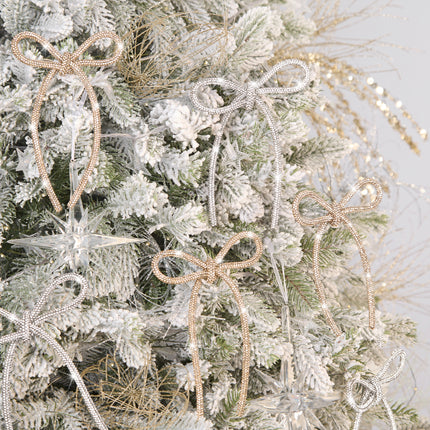 FLAIR GIFTS 12 Pcs 4.3" x 6" 2026 Christmas Bows for Tree Decor, 6 Pcs Champagne Gold & 6 Pcs Silver Sparkly Glitter Rhinestone Bow Ornaments for Xmas Decoration, Wreath, Garland, Gift Wrapping