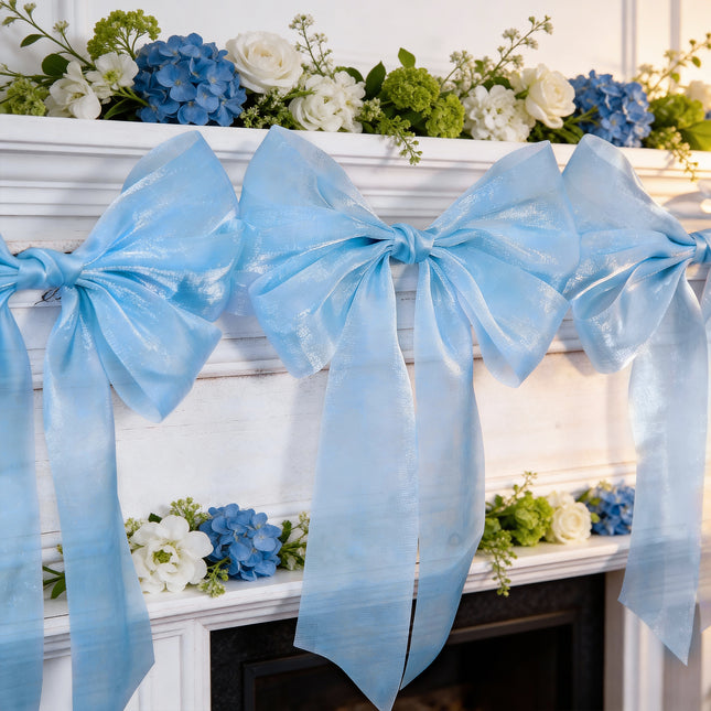 FLAIR GIFTS 1-String 6.5ft Blue Bows Garland Banner, 6 Pcs Pre-Strung Bows Party Decorations for Baby Shower, Birthday, Bridal Shower, Bachelorette Party, Tea Party Supplies