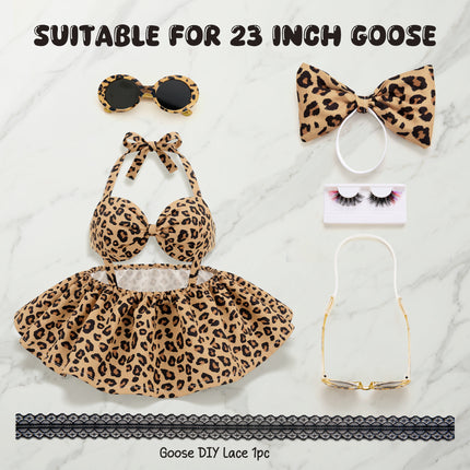 FLAIR GIFTS Porch Goose Robe Outfit Set for 23 Inch Goose Statue, Leopard Flannel Bathrobe with Wig Curlers Coffee Cup Donut Glasses, Funny Cozy Goose Clothes Decor (Leopard)