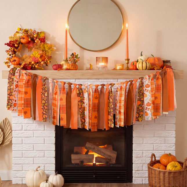 Fall Tassel Garland Vintage Plaid Pumpkin Harvest Decor 6.5 Ft Banner