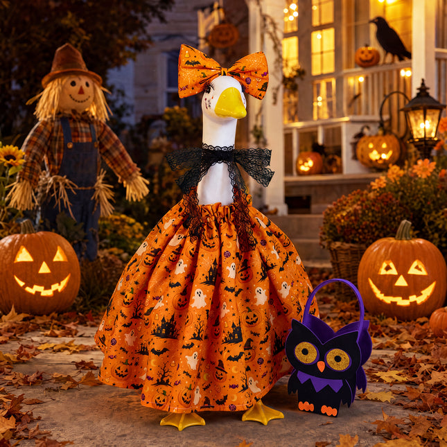 Halloween Orange Dress Porch Goose Outfits for 23 Inch Lawn Statue - Outdoor Yard Garden Lawn Autumn Decor Costume