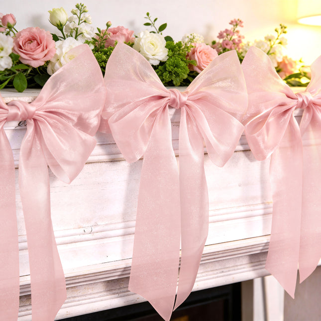 FLAIR GIFTS 2-Strings 6.5ft Pink Bows Garland Banner, Pre-Strung Bow Party Decorations for Coquette Birthday, Bachelorette Party, Girly Pink Party Supplies, Baby Shower, Bridal Shower