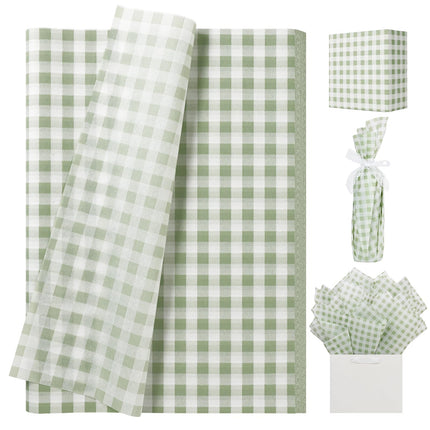 UNIQOOO 120 Sheets Gingham Tissue Paper, Sage Green Tissue Paper Gift Wrapping Tissue DIY Art Craft for Wedding Birthday Baby Shower Bouquet Supplies, 20 x 14 Inch