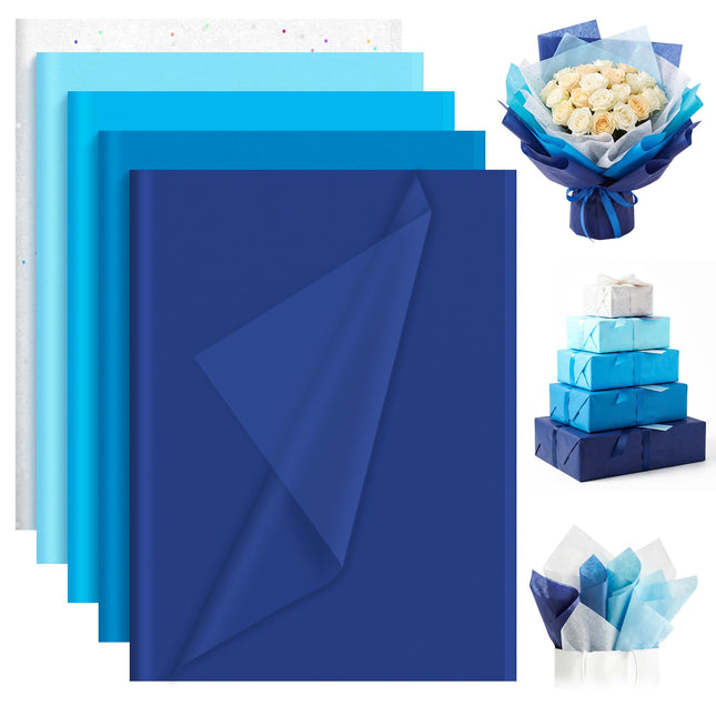 500 Sheets Blue Tissue Paper Bulk, Acid-Free 5 Colors Tissue Paper for Gift Bags Gift Wrap Supplies Bulk for Crafts Party Decorations Art Projects, 20x14 Inch