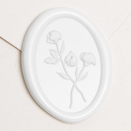 UNIQOOO 3D Floral Wax Seal Stickers - 50Pcs Elegant Oval Self-Adhesive Seals in Snow White, for Wedding Invitations, Christmas, Envelopes & Party Decor