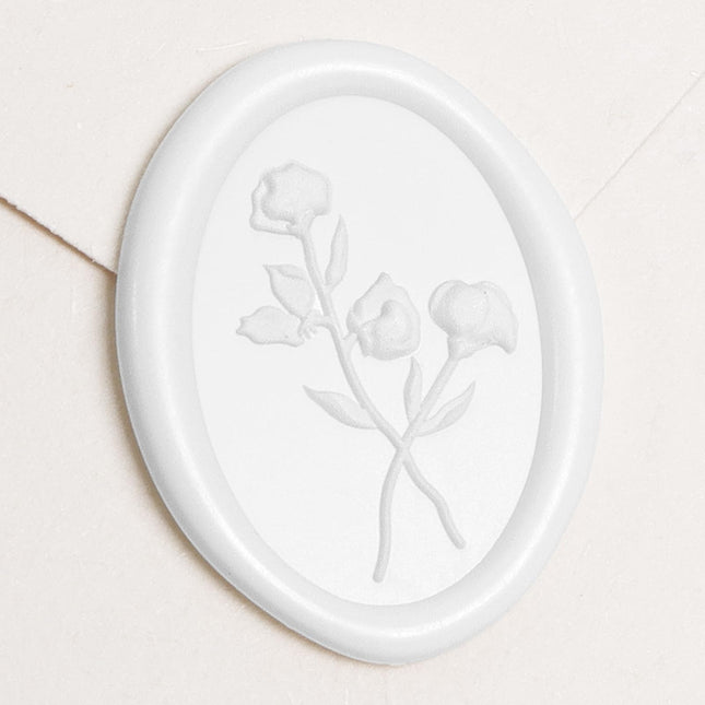 UNIQOOO 3D Floral Wax Seal Stickers - 50Pcs Elegant Oval Self-Adhesive Seals in Snow White, for Wedding Invitations, Christmas, Envelopes & Party Decor