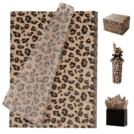 UNIQOOO 60 Sheets Leopard Tissue Paper, Cheetah Print Tissue Paper Gift Wrapping Papers for Birthday Jungle Safari Party Favor Gift Packing Crafts, 20x 14 Inch