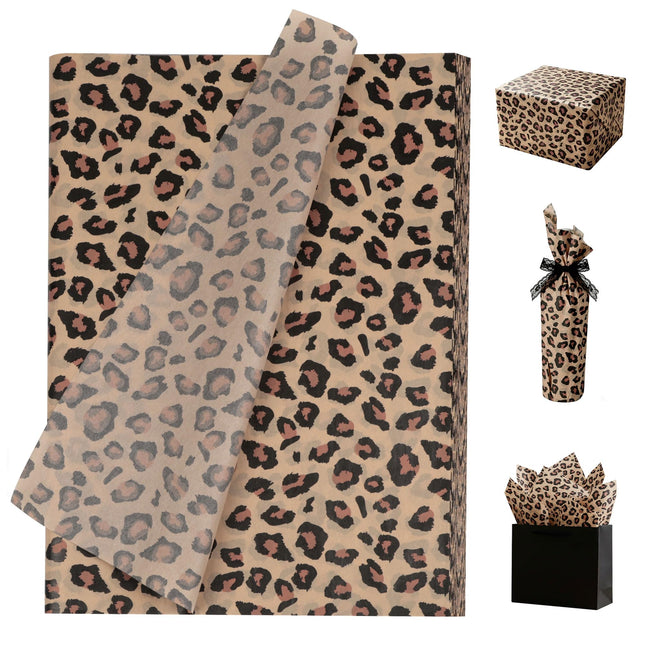 UNIQOOO 60 Sheets Leopard Tissue Paper, Cheetah Print Tissue Paper Gift Wrapping Papers for Birthday Jungle Safari Party Favor Gift Packing Crafts, 20x 14 Inch