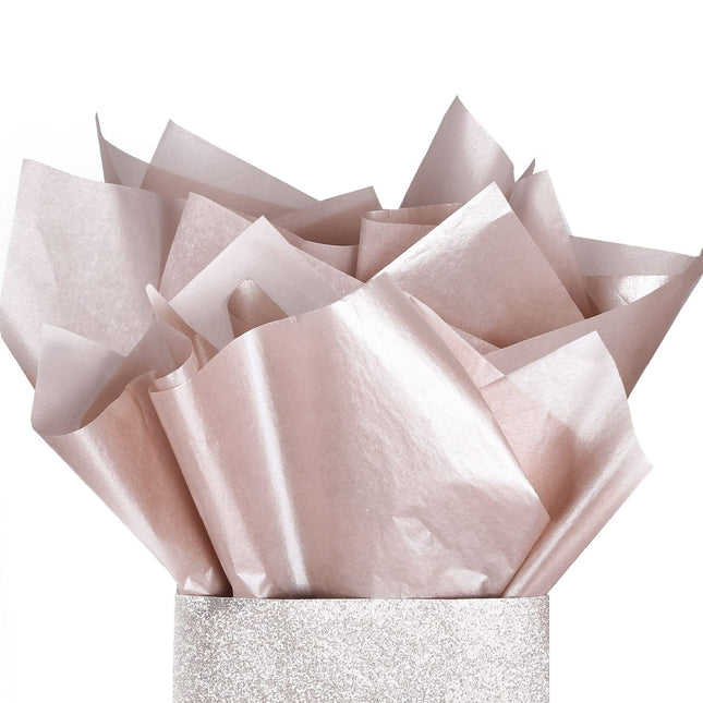 UNIQOOO 100 Sheets 20X14 Premium Metallic Rose Gold Champagne Gold Tissue Gift Wrap Paper Bulk Recyclable Gift Wrapping Accessory - Perfect for Small Gift Bags, Wedding, Party, DIY Craft