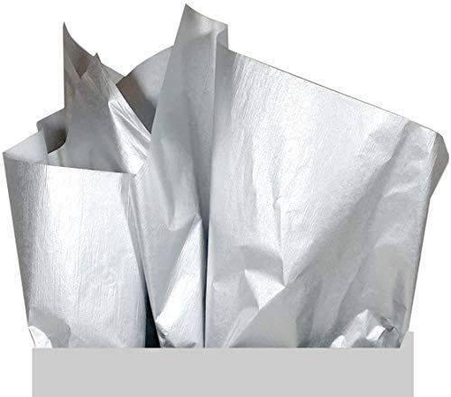 UNIQOOO 100 Sheets Metallic Silver Foil Gift Tissue Paper Bulk, 20X14 Inch, Art Wrapping Paper For Gift Bag Box Packing, Wedding Birthday Party Favor, Pom Pom Piñata Tassel