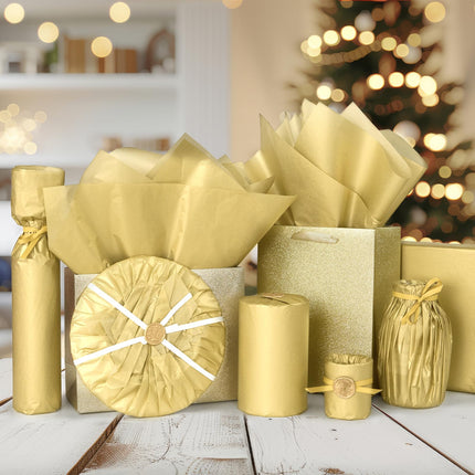 UNIQOOO 100 Sheets Metallic Gold Foil Tissue Paper Bulk, Recyclable Durable for Gift Bags Box Gift Wrapping DIY Craft, Wedding Birthday Party Favor Decor, Shredded Filler, Pinata, 20X14in
