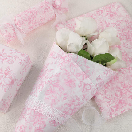 UNIQOOO 120 Sheets Pink Floral Tissue Paper, Rose Pink Bloom Gift Wrapping Paper for Wedding, DIY Craft Tissue for Birthday Party Decoration Packaging, 20 x 14 Inch