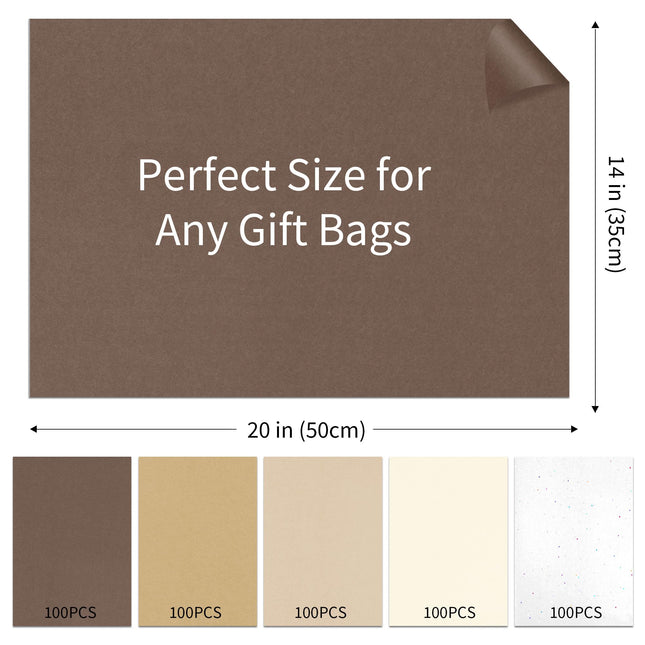 UNIQOOO 500 Sheets Brown Tissue Paper Bulk for Gift Bags, 20x14 Inch Gift Wrapping Tissue Paper, Acid Free 17gsm Rustic Wrap Sheets for Thanksgiving Party Birthday DIY Crafts