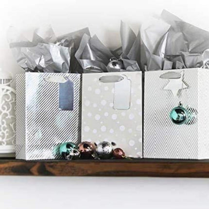 UNIQOOO 60 Sheets 26X20In Metallic Silver Foil Gift Tissue Paper Bulk, Recyclable Durable for Gift Bags Box Gift Wrapping DIY Craft, Wedding Birthday Party Favor Decor, Shredded Filler, Pinata