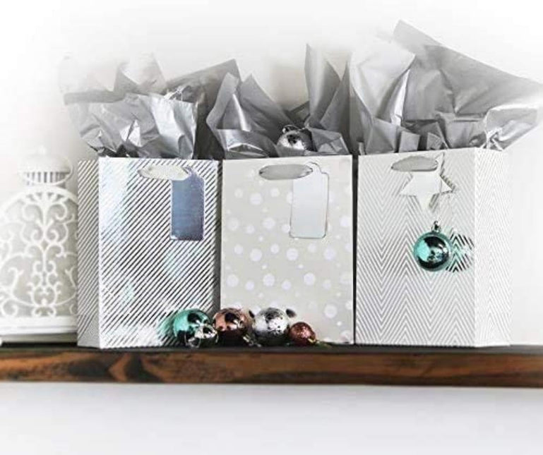 UNIQOOO 60 Sheets 26X20In Metallic Silver Foil Gift Tissue Paper Bulk, Recyclable Durable for Gift Bags Box Gift Wrapping DIY Craft, Wedding Birthday Party Favor Decor, Shredded Filler, Pinata