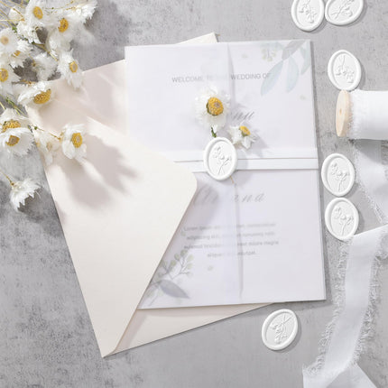 UNIQOOO 3D Floral Wax Seal Stickers - 50Pcs Elegant Oval Self-Adhesive Seals in Snow White, for Wedding Invitations, Christmas, Envelopes & Party Decor