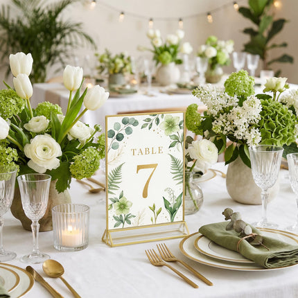 UNIQOOO Acrylic Sign Holders with Golden Border, Portrait View, Pack of 6 | 4x6 Inches Double Sided Clear Frame, Perfect for Wedding reception, Centerpiece, Decoration, Party,Anniversary, Event