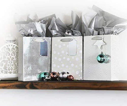 UNIQOOO 100 Sheets Metallic Silver Foil Gift Tissue Paper Bulk, 20X14 Inch, Art Wrapping Paper For Gift Bag Box Packing, Wedding Birthday Party Favor, Pom Pom Piñata Tassel