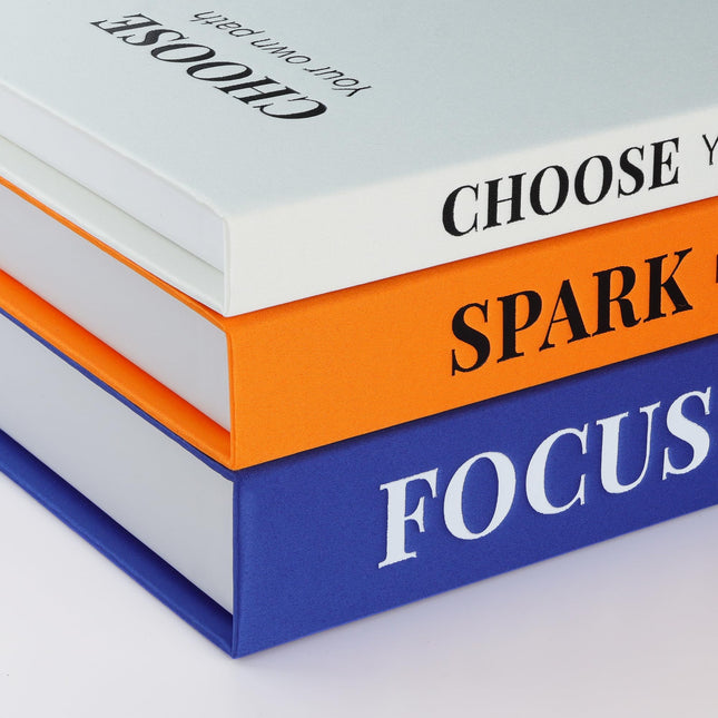 Decorative Books for Home Decor, Set of 3 Faux Books with Hidden Storage, Matte Silk Fake Book Box for Coffee Table Bookshelf Decor (Preppy blue-orange-white)