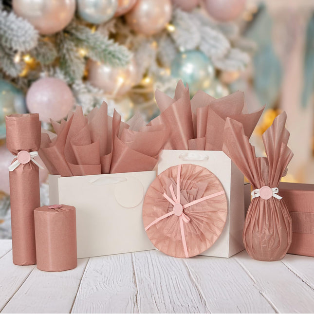 UNIQOOO 100 Sheets 20X14 Premium Metallic Rose Gold Tissue Gift Wrap Paper Bulk, Great for Gift Bag, Recyclable Gift Wrapping Accessory, Perfect for Small Gift Bags, Pinata, Wedding, Party, Cutout