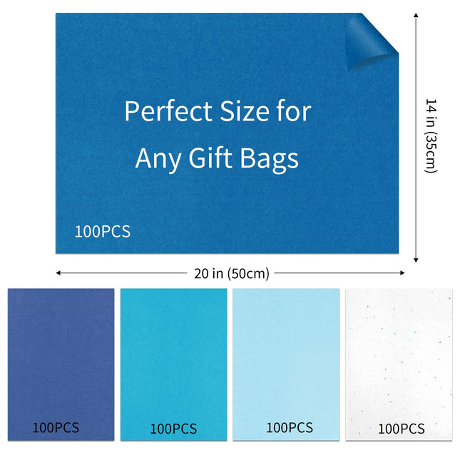 500 Sheets Blue Tissue Paper Bulk, Acid-Free 5 Colors Tissue Paper for Gift Bags Gift Wrap Supplies Bulk for Crafts Party Decorations Art Projects, 20x14 Inch