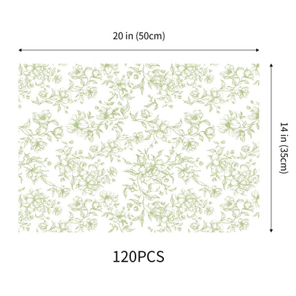 UNIQOOO 120 Sheets Green Floral Tissue Paper, Sage Green Bloom Gift Wrapping Paper for Wedding, DIY Craft Tissue for Birthday Party Decoration Packaging, 20 x 14 Inch