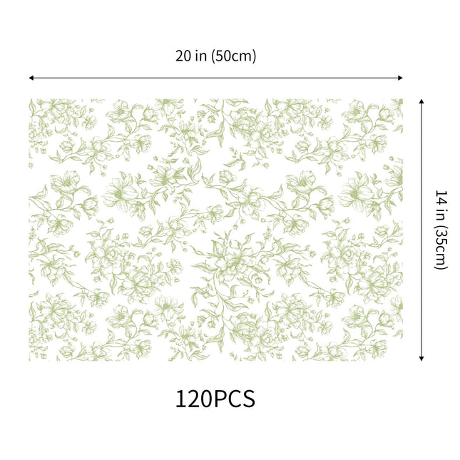 UNIQOOO 120 Sheets Green Floral Tissue Paper, Sage Green Bloom Gift Wrapping Paper for Wedding, DIY Craft Tissue for Birthday Party Decoration Packaging, 20 x 14 Inch