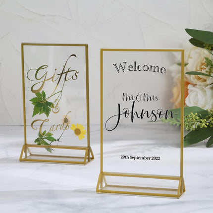 UNIQOOO Acrylic Sign Holders with Golden Border, Portrait View, Pack of 6 | 5x7 Double Sided Clear Frame