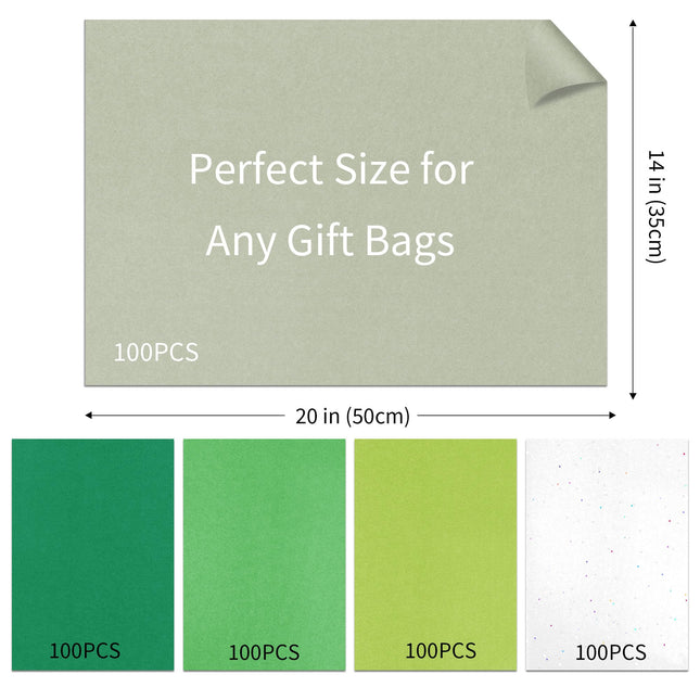 500 Sheets Green Tissue Paper Bulk, 5 Colors Tissue Paper for Gift Bags Gift Wrap Supplies Bulk for Crafts Party Decorations Art Projects, 20x14 Inch