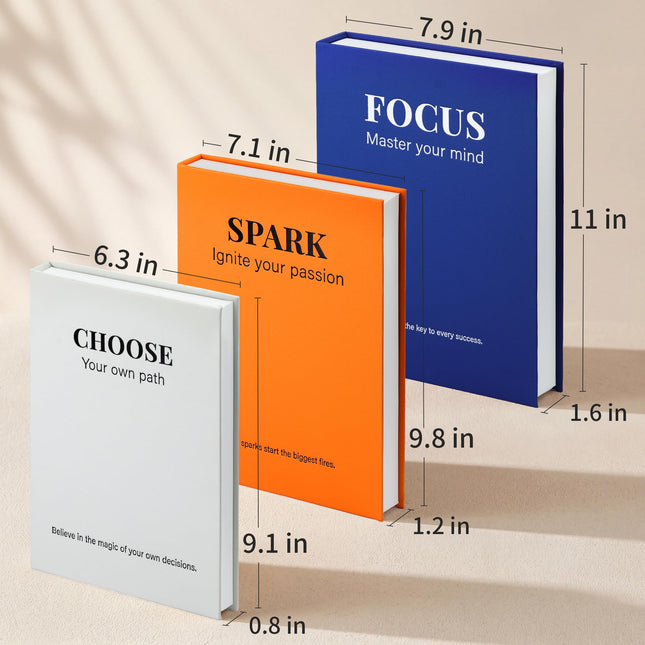 Decorative Books for Home Decor, Set of 3 Faux Books with Hidden Storage, Matte Silk Fake Book Box for Coffee Table Bookshelf Decor (Preppy blue-orange-white)
