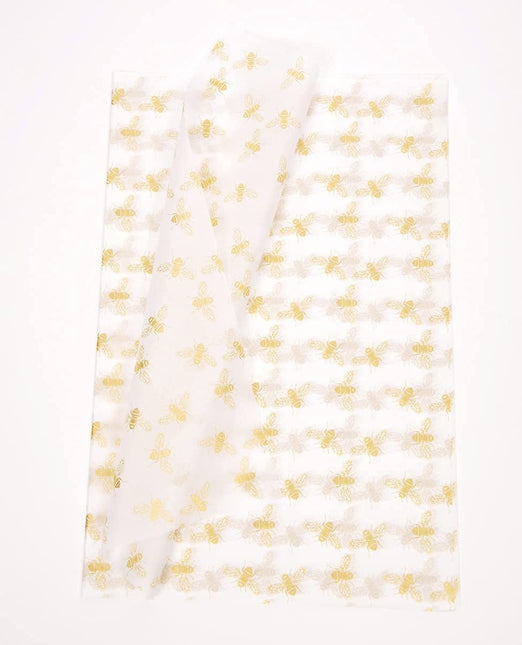 UNIQOOO 40 Sheets Large 26X20 Inch Metallic Gold Foil Honey Bee Gift Wrapping Tissue Paper Bulk, for Wedding Birthday Baby Shower Party Favor, Gift Bag Box Packaging, DIY