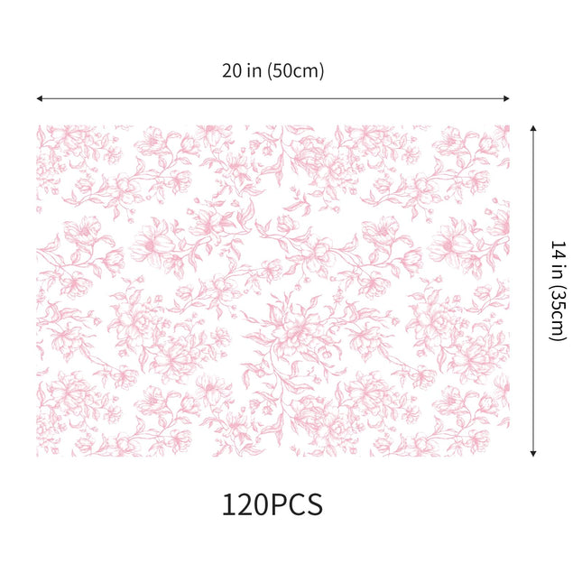 UNIQOOO 120 Sheets Pink Floral Tissue Paper, Rose Pink Bloom Gift Wrapping Paper for Wedding, DIY Craft Tissue for Birthday Party Decoration Packaging, 20 x 14 Inch